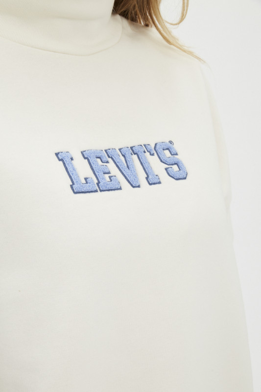 Sweat blanc vintage à col roulé pour femme marque Levi's en coton mélangé