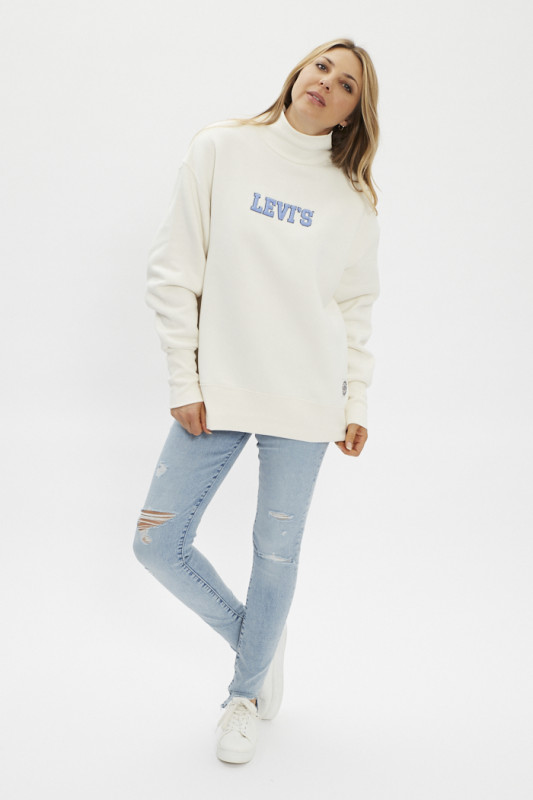 Sweat blanc vintage à col roulé pour femme marque Levi's