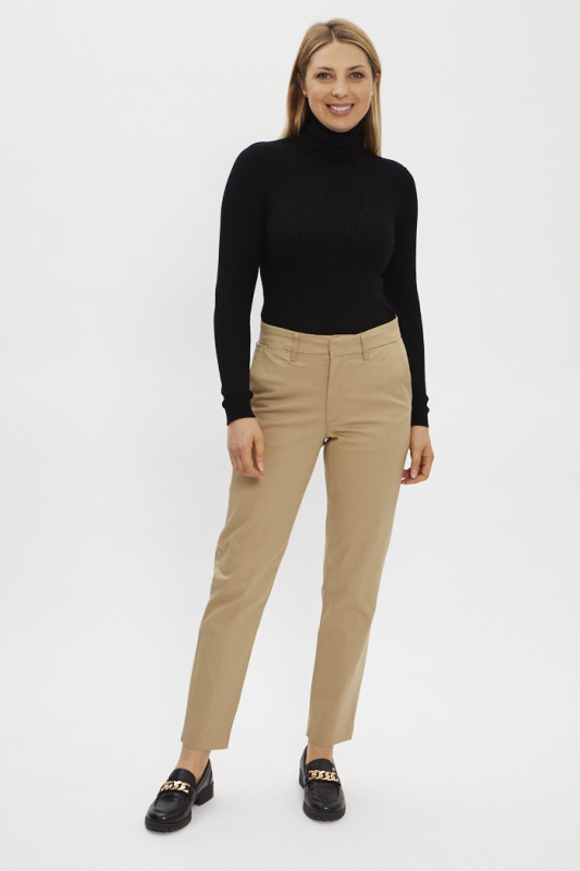 Chino unbasic Kaki/Beige femme en coton et élasthanne