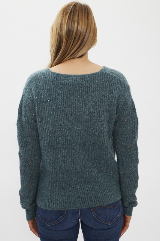 Pull vert maille fantaisie femme marque only coupe droite