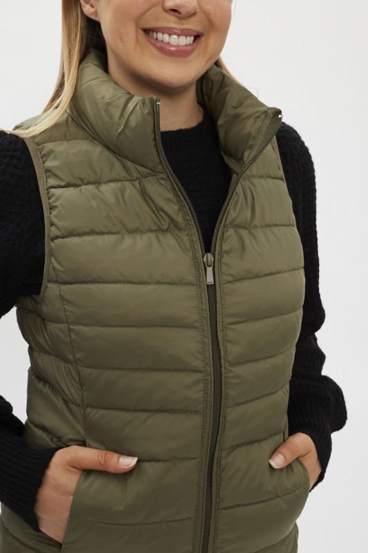 Doudoune sans manches Kaki femme marque Only zippée