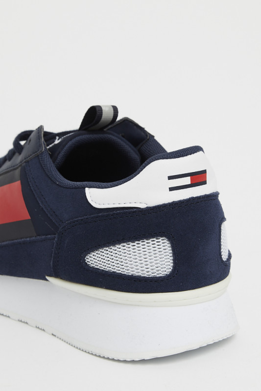 Sneakers bleu marine en cuir et tissu fermeture à lacets