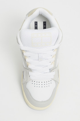 Sneakers en cuir et tissu grise et beige homme Tommy Hilfiger