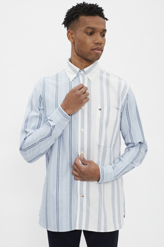 Chemise à rayures blanches et bleues homme coupe droite