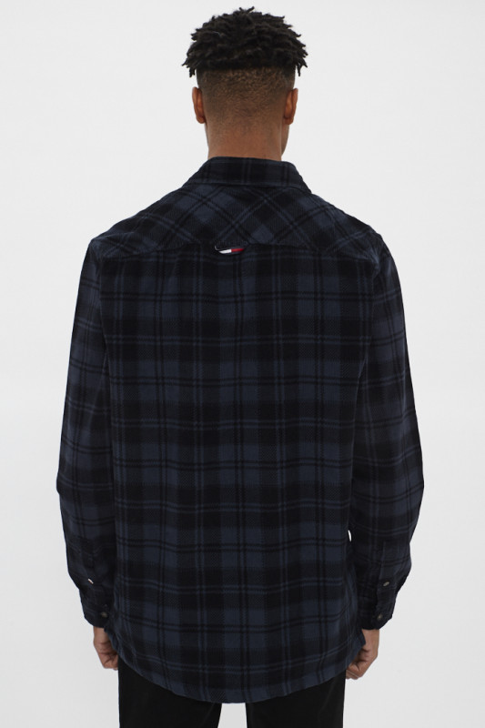 Chemise en velours à carreaux noirs et gris col classique homme tommy hilfiger