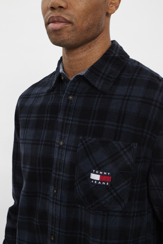 Chemise en velours à carreaux noirs et gris homme tommy hilfiger coupe droite