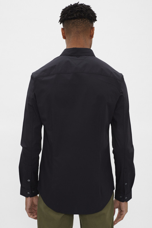 Chemise noire coupe slim coton extensible col semi-italien