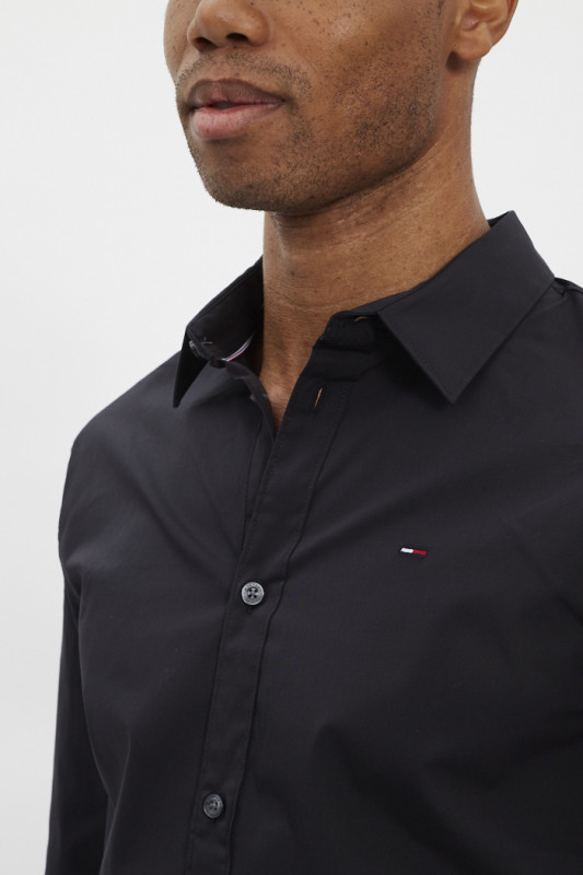 Chemise noire coupe slim coton extensible popeline pour homme tommy hilfiger