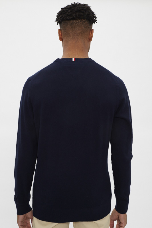 Pull bleu marine coton cachemire homme col rond tommy hilfiger