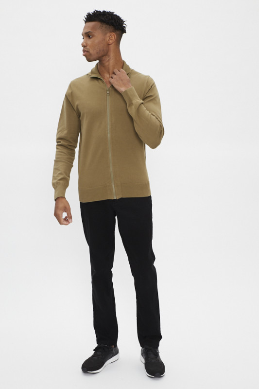 Gilet zippé kaki coton mélangé