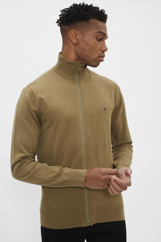 Gilet zippé kaki coton mélangé homme Tommy hilfiger manches longues