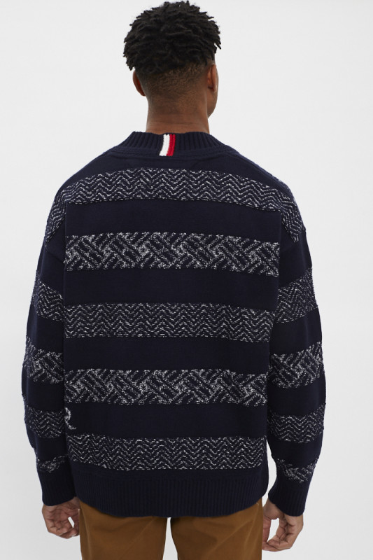 Pull fantaisie en laine et coton mélangés homme Tommy Hilfiger  col rond