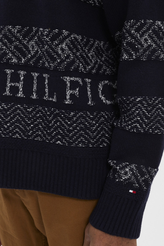 Pull fantaisie en laine et coton mélangés homme Tommy Hilfiger bleu marine