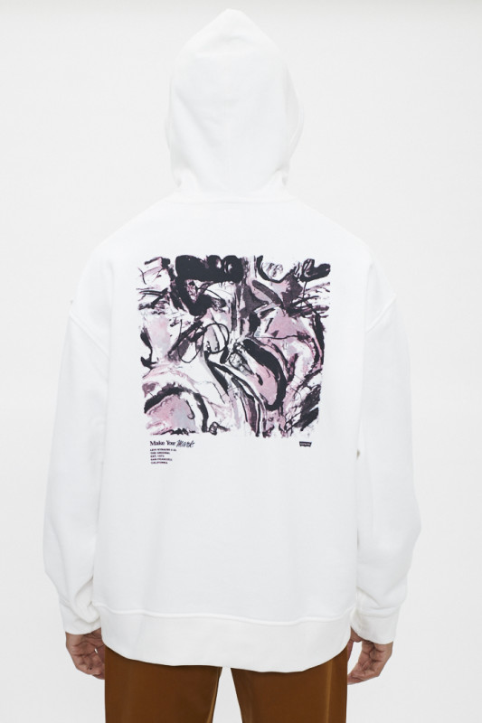 Sweat blanc à capuche 100% coton