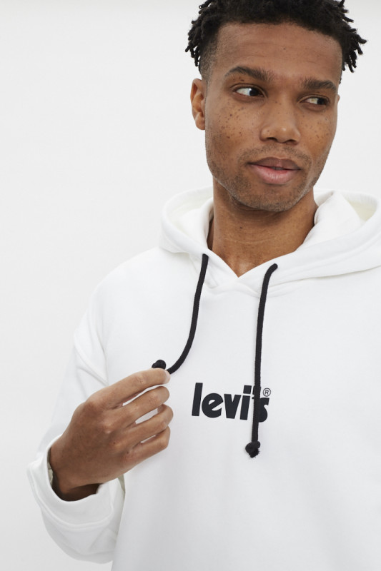 Sweat blanc à capuche 100% coton