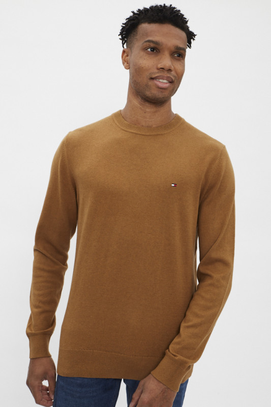 Pull marron coton et cachemire Tommy Hilfiger homme