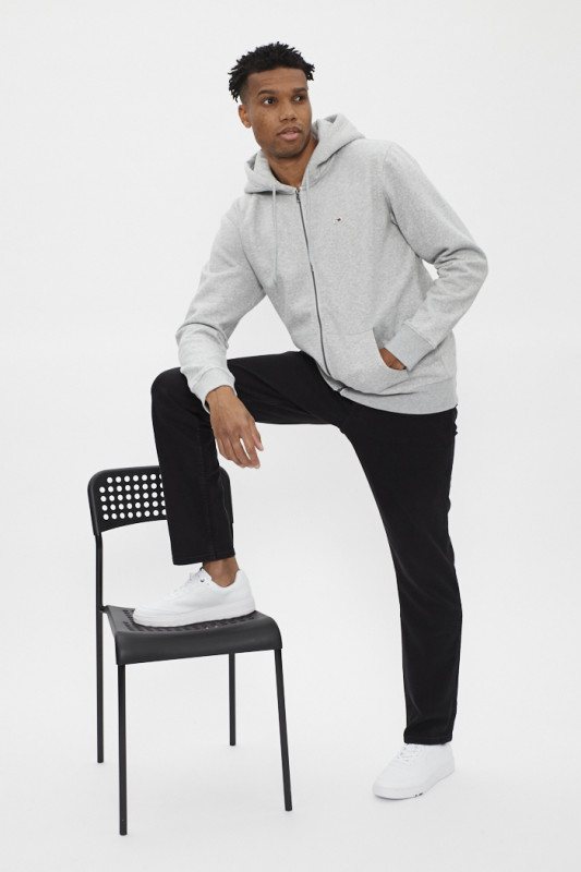 Sweat gris à capuche zippé en coton mélangé homme tommy hilfiger