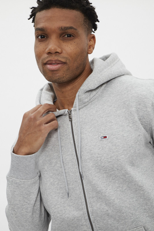 Sweat gris à capuche zippé en coton mélangé coupe standard homme Tommy Hilfiger