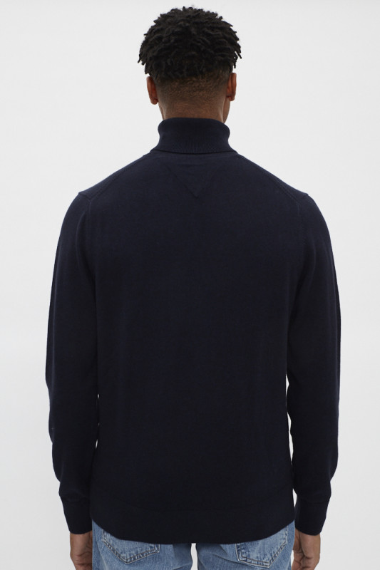 Pull col roulé marine coton & cachemire pour homme coupe droite tommy hilfiger