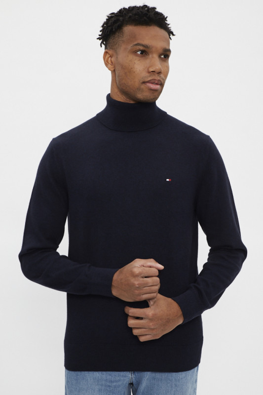 Pull col roulé marine coton & cachemire manches longues homme Tommy Hilfiger