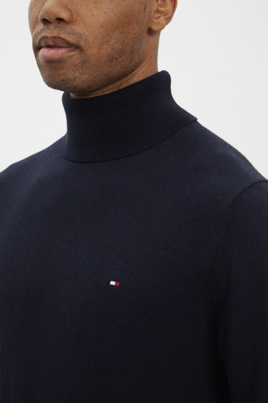 Pull col roulé couleur bleu marine coton & cachemire 8% pour homme Tommy Hifiger