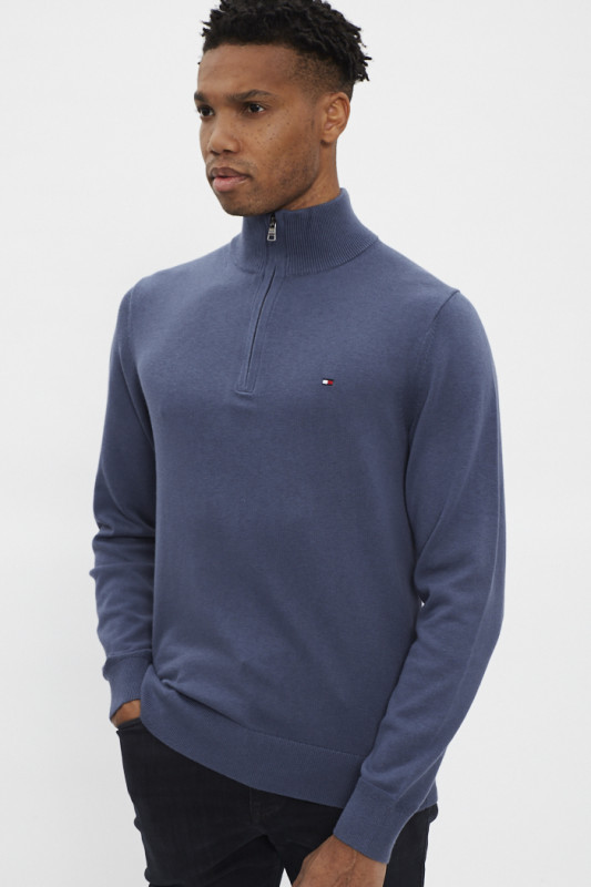 Pull bleu col camionneur coton & cachemire Tommy Hilfiger