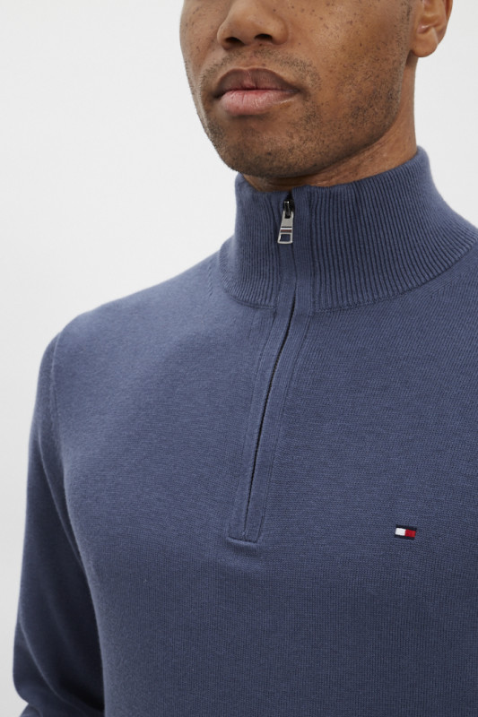 Pull bleu col camionneur coton & cachemire Tommy Hilfiger Homme
