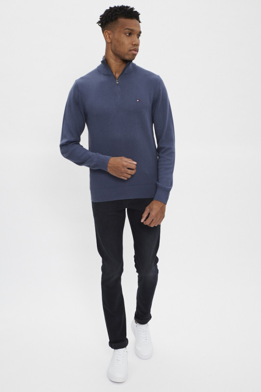 Pull bleu col camionneur coton & cachemire Tommy Hilfiger Homme coupe standard