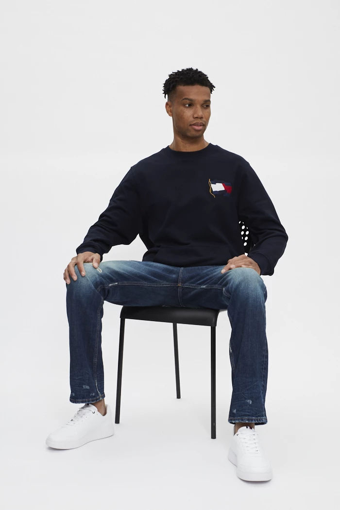 Pull 100% coton bleu marine pour homme Tommy Hilfiger Destock Jeans