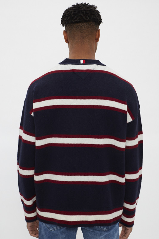 Pull col rond à rayures avec Monograme pour homme Tommy  coupe droite en laine mélangé
