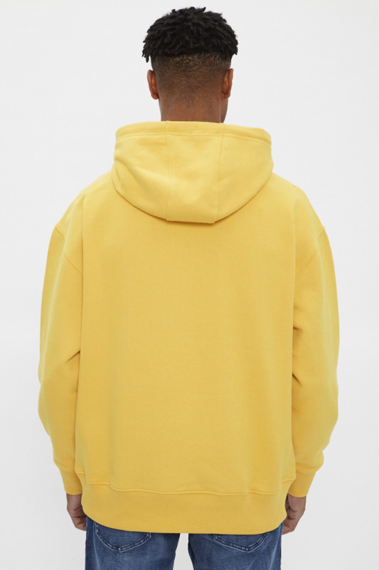 Sweat signature jaune à capuche homme tommy hilfiger coton mélangé