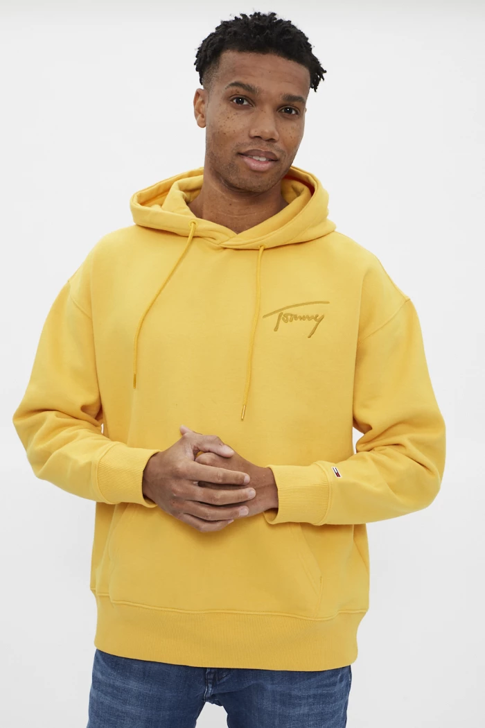 Sweat signature jaune à capuche pour homme Tommy Hilfiger