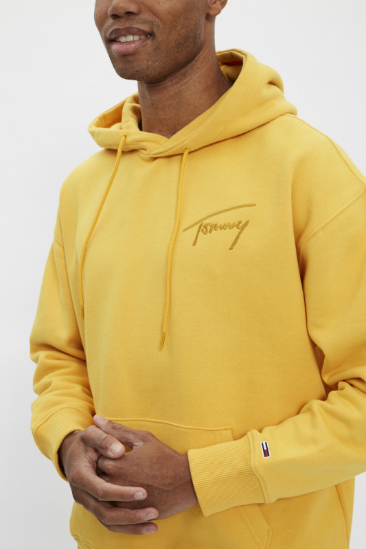 Sweat signature jaune à capuche homme tommy hilfiger manches longues