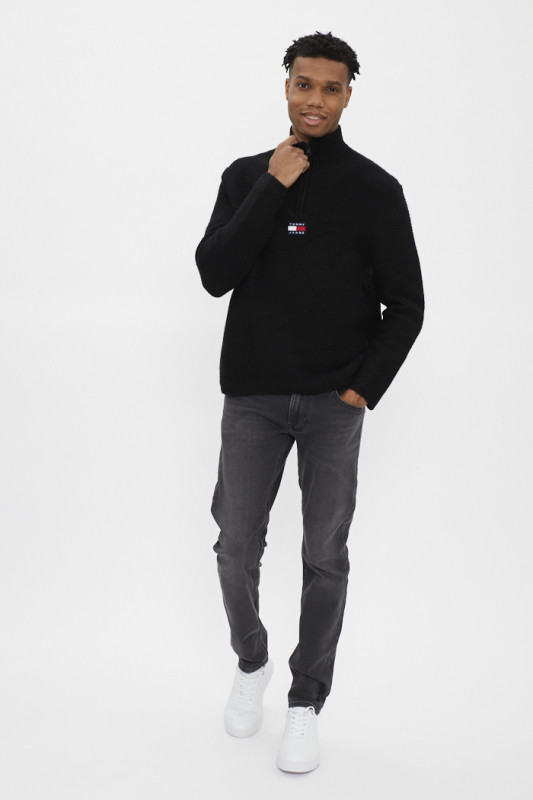 Pull noir col montant homme Tommy Hilfiger coupe droite