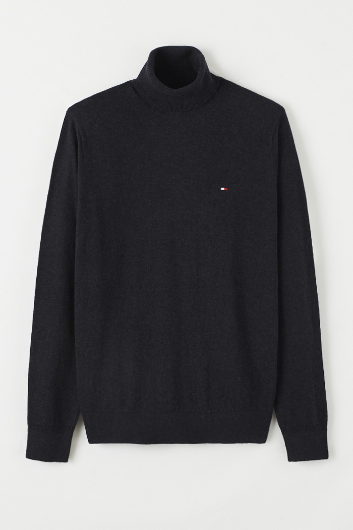 Pull col roulé gris coton cachemire homme Tommy Hilfiger