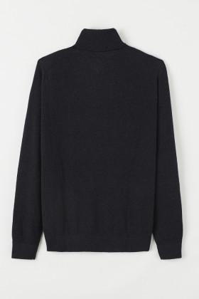 Pull col roulé anthracite coton & cachemire homme coupe droite