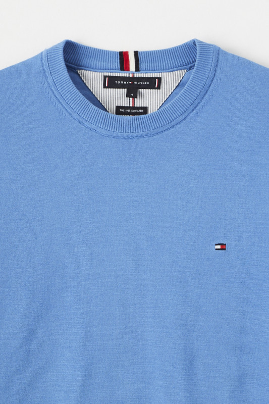 Pull col rond bleu coton & cachemire homme Tommy Hilfiger