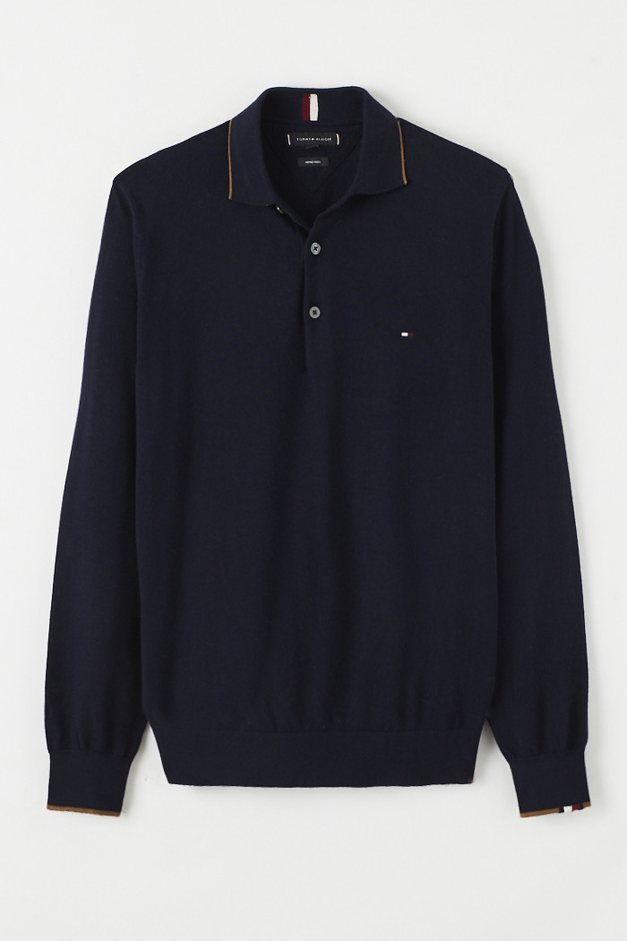 Polo Tommy Hilfiger homme blanc avec liserés sur col