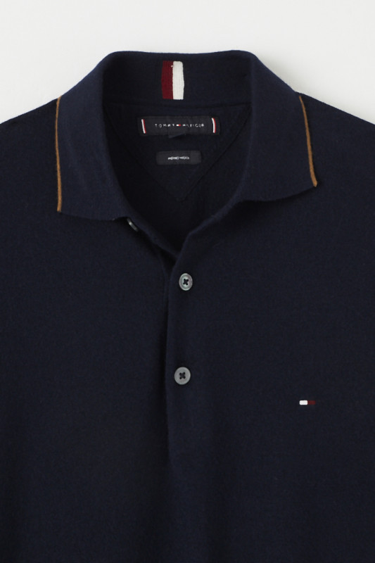 Polo manches longues bleu nuit homme Tommy Hilfiger coupe droite