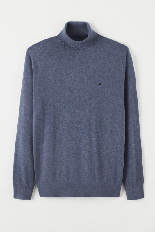 Pull col roulé indigo coton & cachemire homme