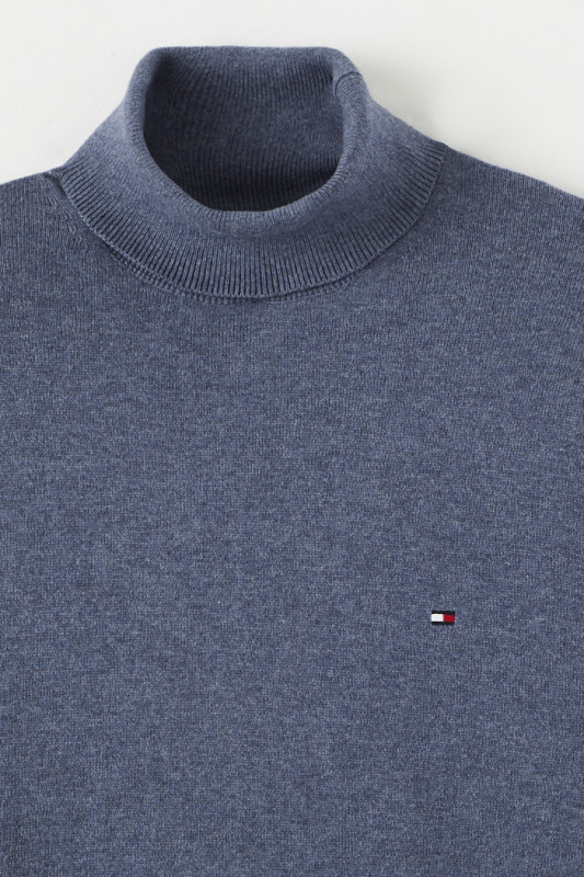 Pull col roulé indigo coton & cachemire homme Tommy Hilfiger coupe droite
