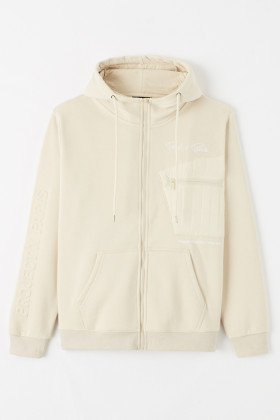 Veste à capuche crème avec empiècement bimatière homme Project X Paris coupe droite