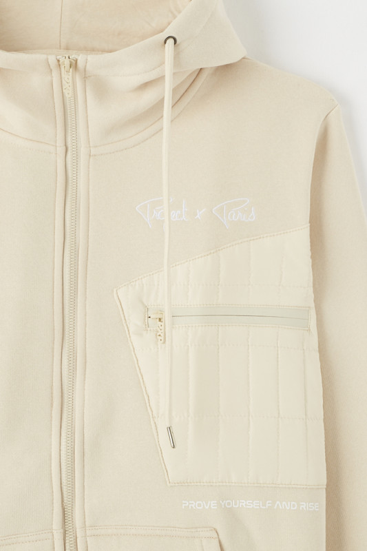 Veste à capuche crème avec empiècement bimatière homme Project X Paris manches longues