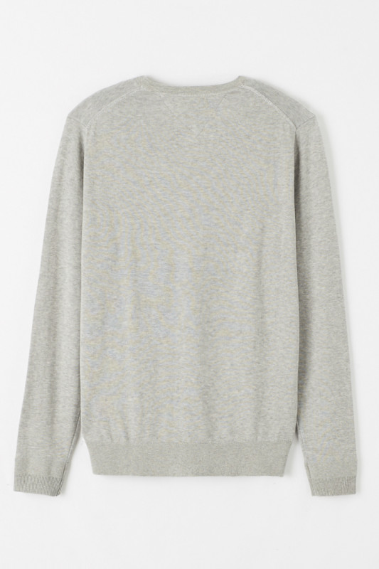 Pull col V gris clair coton & soie homme