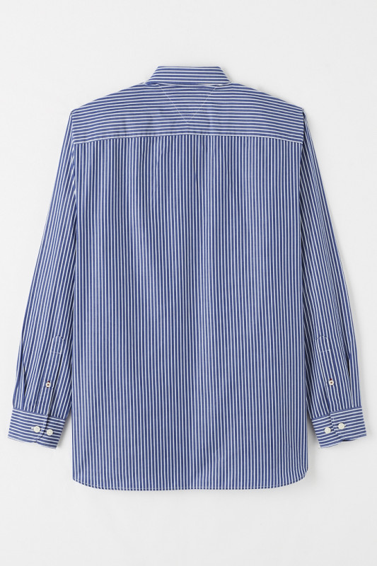 Chemise en popeline de coton à rayures bleues verticales homme
