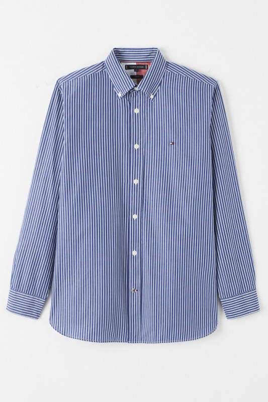 Chemise en popeline de coton à rayures bleues verticales homme Tommy Hilfiger