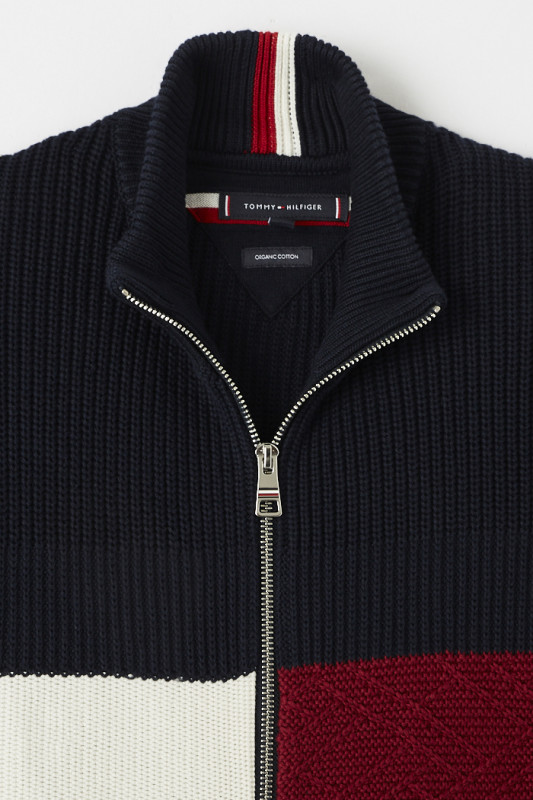 Cardigan colour-block en coton homme Tommy Hilfiger manches longues