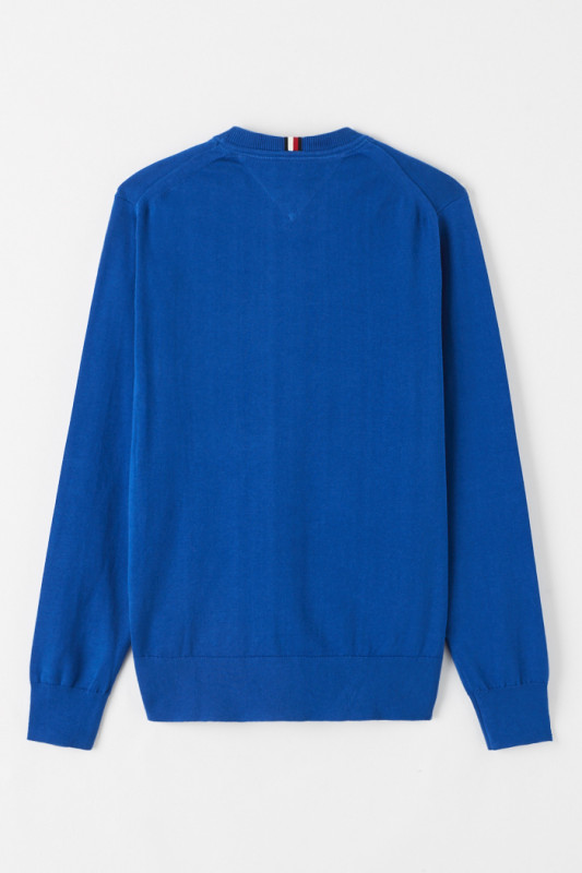 Pull col rond bleu denim coton & cachemire homme