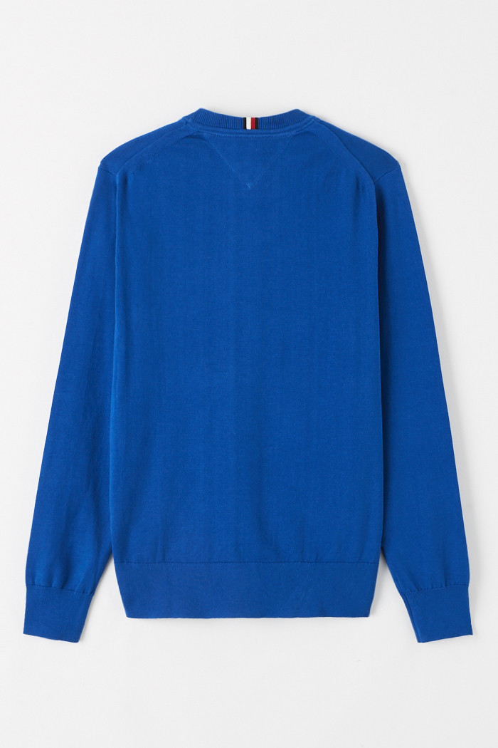Pull col rond bleu denim coton melange homme Tommy Hilfiger Destock Jeans