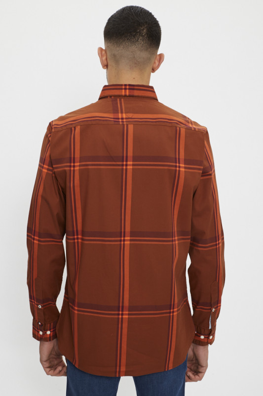 Chemise à carreaux marron et orange homme Tommy Hilfiger coupe slim